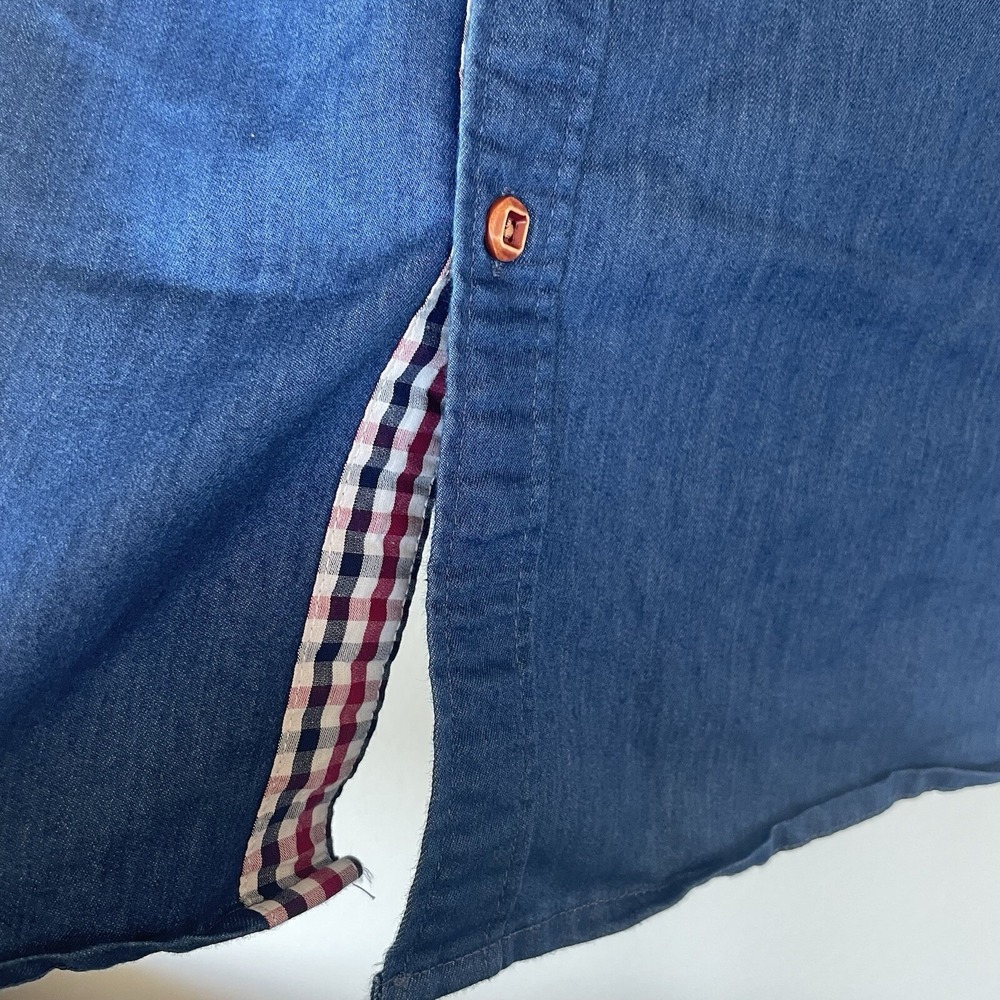 Coofandy Blue Button Up Shirt Red Plaid Accents Mens Size XL Trendy Dress Casual - Picture 7 of 12